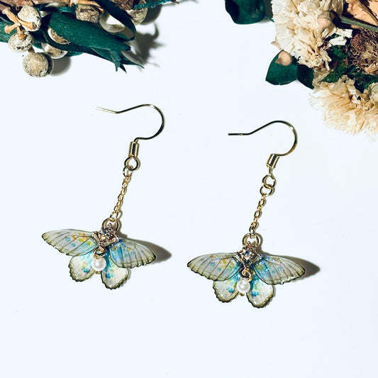 Moth Earrings, Cute Moth Wings With Pearl, Insect Fairy Resin Jewelry, Handmade Gift for her